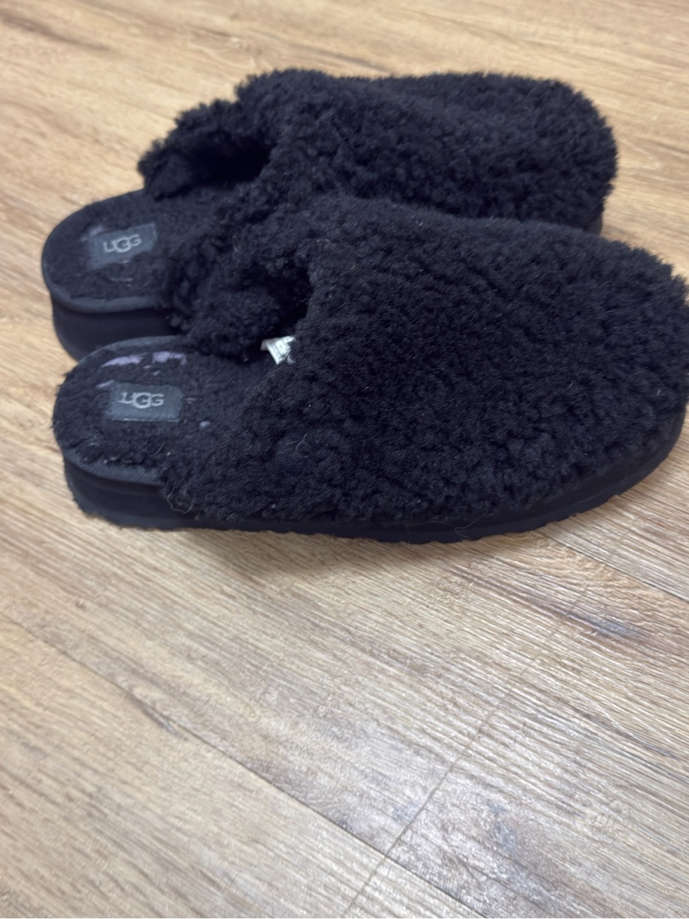 UGG Black Plush Slip-On Mules